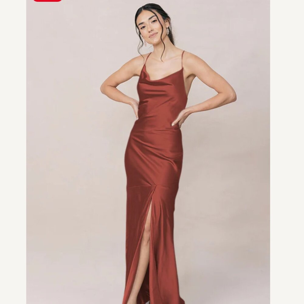 NWT Revelry Bridesmaid Wedding Dress, Terracotta Rust, Satin, Size 2